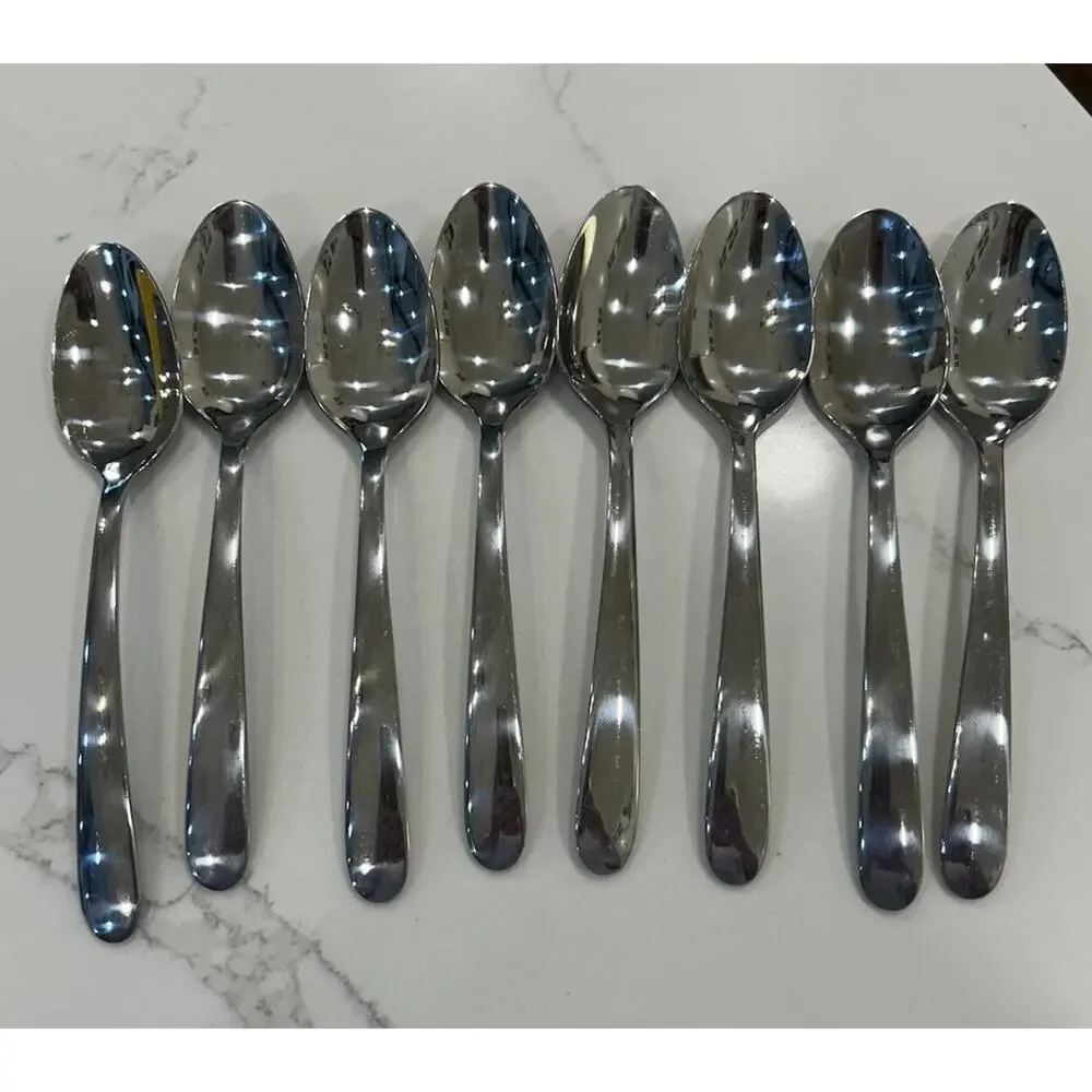 Cambridge Mark 11-23 Plain Flatware Silverware Lot of 8 Dessert Spoons Stainless